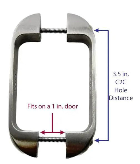 Cast Stainless Steel Dual Sided Door Pull Set For 1 Inch Doors with 3.5 in C2C hole distance and fasteners, ideal for rust resistance.