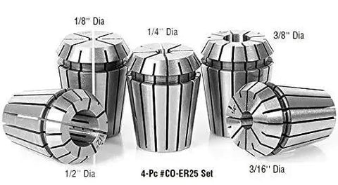 Set of ER25 collets in various diameters, including 1/2 inch, for CNC milling. Half Inch Diameter Spring Collets ER25 CO 288 Industrial Grade.