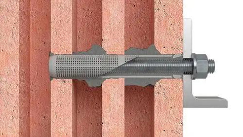 Nylon Mesh Dowels 16 x 85 For Fixing With Chemical Anchor M8 And M10 Bars installed in perforated brick wall for structural fixing