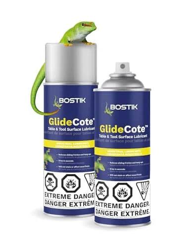GlideCote 10.75 Oz Aerosol Lubricant For Woodworking Tools And Table Surfaces, displayed with safety warnings on label