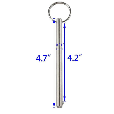 2 Pack Quick Release Pin Diameter Five Sixteenth Inch Eight Millimeter Overall Length Four Point Seven Two Inches Usable Length Four Point One Three Inches Marine Grade Three One Six Stainless Steel Ideal For Bimini Tops Boat Tops Deck Hinges And Support