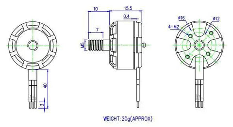 Technical drawing of 1806 2400Kv Brushless Drone Motor CW CCW For DIY 2S3S 250 Mini Quad FPV RC Quadcopter Silver Cap