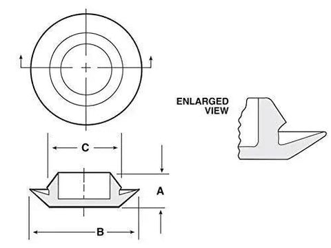 Diagram of a 2 Inch Flush Mount Black Polyethylene Hole Plug for Sheet Metal, showing dimensions and side profile view.