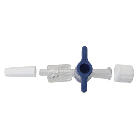 Meetooot 5pcs disposable medical valve 2-way stopcock with Luer connections, blue handle, clear fittings
