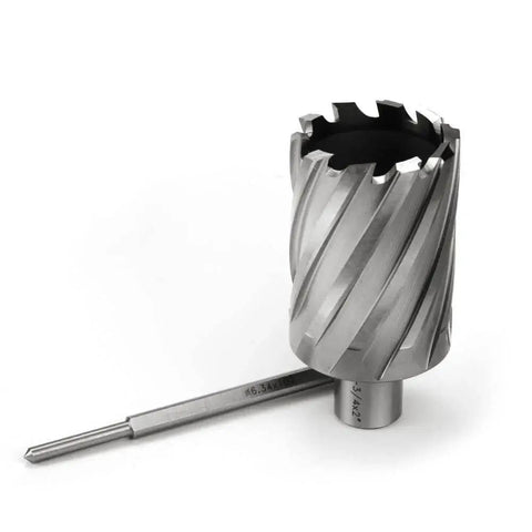 Annular Cutter 1-3/4 Inch Cutting Diameter, 2 Inch Depth Of Cut, 3/4 Inch Weldon Shank With 2 Flat, Pilot Pin, HSS Drill Bit shown