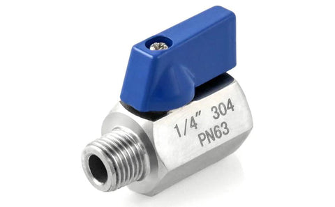 QWORK mini ball valve, 1/4 inch NPT stainless steel with blue lever