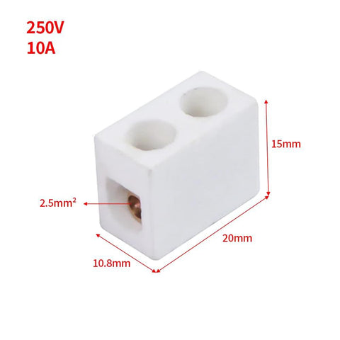 White porcelain ceramic 1-way terminal block with 2.5 mm inlet for 250V 10A wiring connector