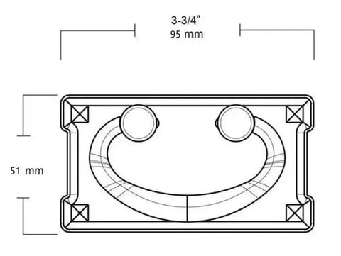 Technical drawing of two piece bail pull backplates matte black finish with screws included durable zinc alloy construction.