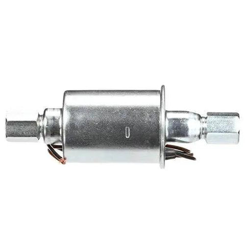 Universal 12V Inline Diesel Fuel Pump for Beefy Diesel Installations with OE Heritage Quality, silver cylindrical design