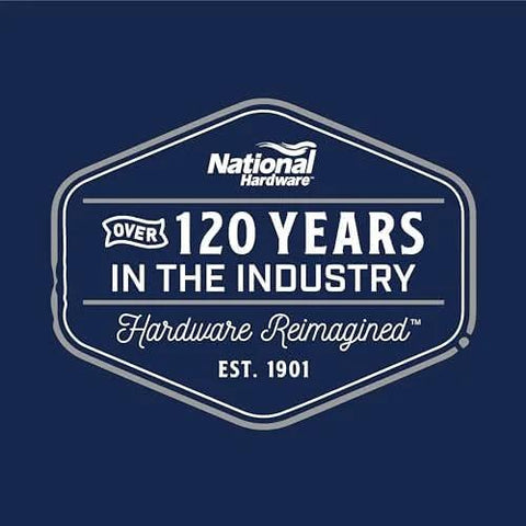 National Hardware logo with text 'Over 120 Years in the Industry, Hardware Reimagined, Est. 1901' on a dark blue background.