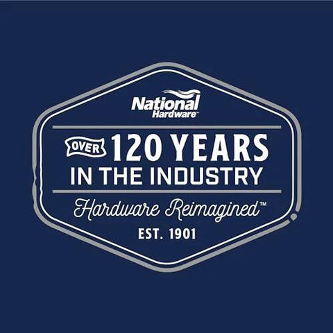 National Hardware logo with 'Over 120 Years in the Industry', 'Hardware Reimagined', established 1901, on blue background