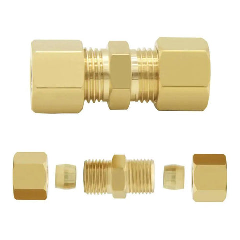 Brass Compression Fittings 3 Pack For One Quarter Inch Tube OD To One Quarter Inch Tube OD Ice Maker Water Line Connectors
