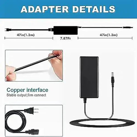 Illustration of 24V 3A Power Adapter Replacement For ENG 3A-603DN24 with 4ft cable, copper interface, and plug details.
