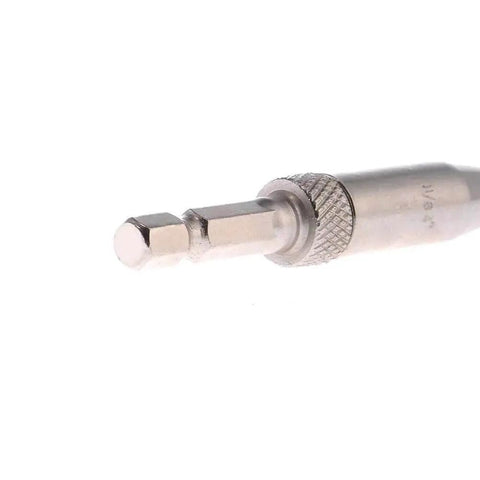 Close-up of HSS Self Centering Hinge Tapper Core Drill Bit Set Four Piece One Quarter Inch Quick Change Hex Shank Bit