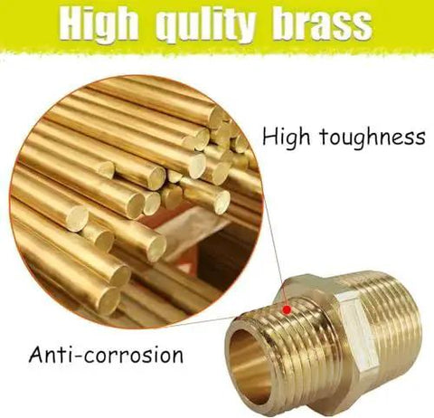 Reducing Hex Nipple Adapter One Half Inch NPT Male To Three Eighths Inch NPT Male Brass Pipe Fitting Reduce