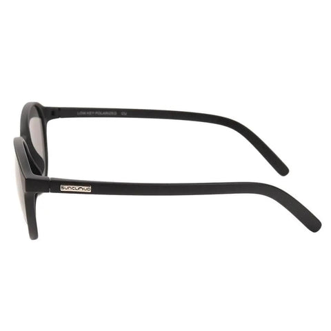 Side view of Low Key Polarized Sunglasses Matte Black With Grey Lenses 50mm Small To Medium Fit featuring flexible Grilamid TR 90 nylon frames