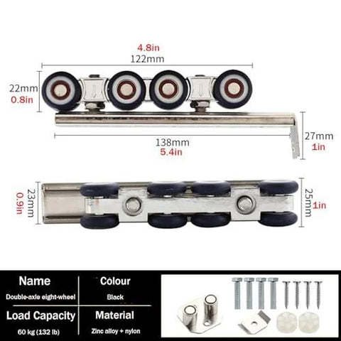 Go-To Heavy Duty Sliding Door Hardware Kit For Double Barn Doors With Soft Close Bypass Track System Wall Or Ceiling Mount 39 Inch Aluminum Rail For Closet And Home Decor Easy Install, components including rollers and hardware on display