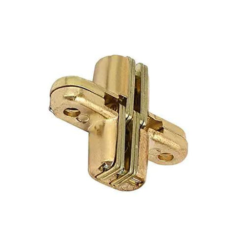 Gold Hidden Cross Hinge Set For Folding Wooden Tables And Cabinets With 180 Degree Invisible Action Rustproof Zinc Alloy Ultra Quiet Smooth Opening Easy To Install 1 Pair BETOOL Built To Last No Fuss Operation, close-up view
