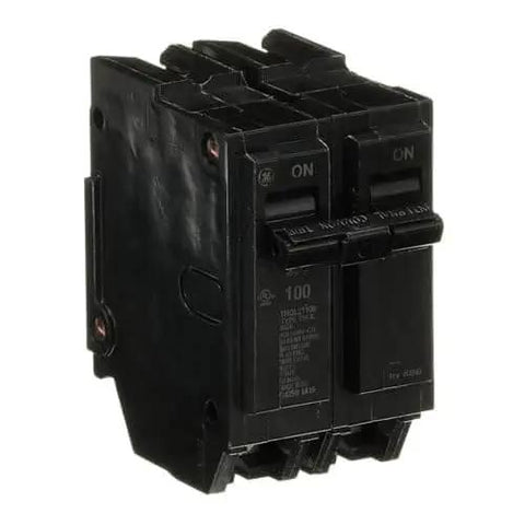 Single Q-Line THQL21100 100A Double-Pole 120/240 VAC Plug-In Circuit Breaker, thermal-magnetic, 2-pole, front view