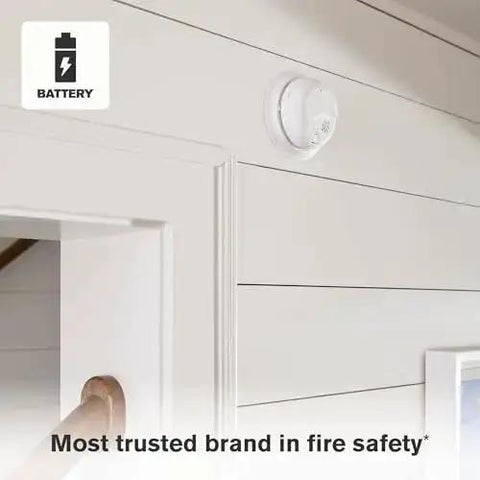 Smoke Alarm With 10 Year Sealed Battery And Test And Silence Button, Precision Detection To Cut False Cooking Alarms mounted on wall