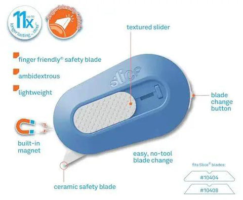Manual Retracting Ceramic Box Cutter With Safe Edge For Packaging featuring blue textured slider and ceramic safety blade