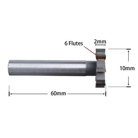 Pro Grade HSS T Slot End Mill For Aluminum 10mm Diameter 60mm Total Length With 6 Flutes Center Cutting Unfinished Shank