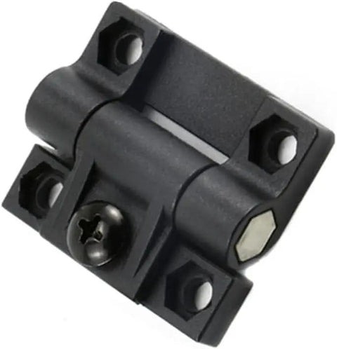 Adjustable Torque Hinge Set For Doors And Cabinets 43mm By 36mm Black Plastic With Four Countersunk Holes Position Control