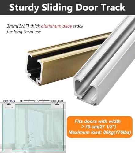 15ft Heavy Duty Sliding Barn Door Track Kit With Soft Close Hardware, silver and gold rail detail, ideal for home decor