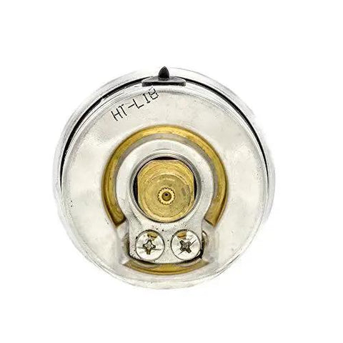Back view of Center Back Mount Glycerine Filled Pressure Gauge With Stainless Steel Case And Bezel Brass Internals PC Lens 2 Inch Dial