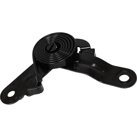 Hood hinge with coiled spring, black metal, for Chevy Silverado/Sierra trucks (close-up view)
