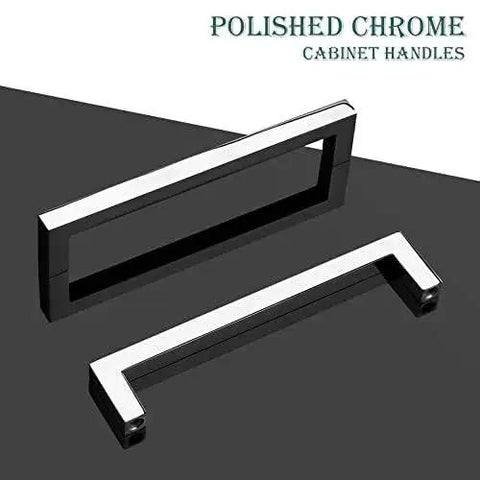 5 Pack Polished Chrome Cabinet Pulls Solid Zinc Alloy Drawer Pulls Square Bar Kitchen Cupboard Handles For 5 Inch Center Hole
