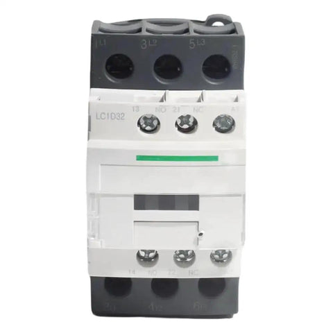 Front view of Built Tough Three Pole 30 Amp AC Contactor with 110 120V Coil, Normally Open and Normally Closed Contacts, DIN rail mount