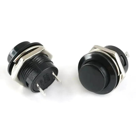 Close-up of black 16Mm Momentary Push Button Switches Kit For Arcade Cabinets, 28 Pcs Self Resetting Non Lock Mini Round Buttons.