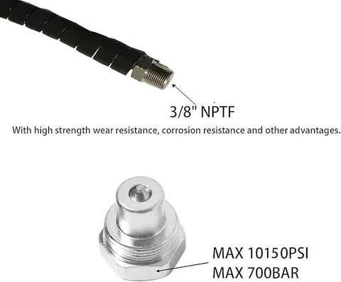 Heroson Hydraulics high-pressure hose assembly, 6 ft, 3/8 in NPT, 1/4 in ID, 10000 psi, metal fittings