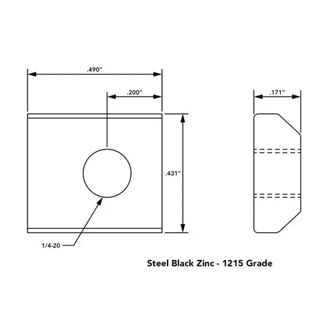 Technical diagram of Slide-In 1/4-20 Steel T-Nut for 1 Inch Extruded Aluminum 80/20 T Slot Profiles Ideal for Mounting Plates