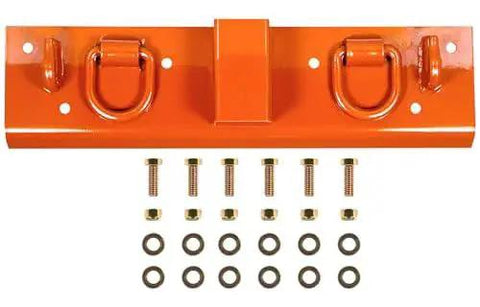 Bolt On Tractor Grab Hooks For Kubota Buckets With D Rings 2In Receiver Orange, heavy-duty steel plate with bolts and washers