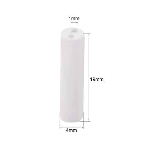Ceramic insulation tube, 1 mm bore, 19 mm long, 4 mm outer diameter, alumina porcelain high-temperature insulator for heating elements