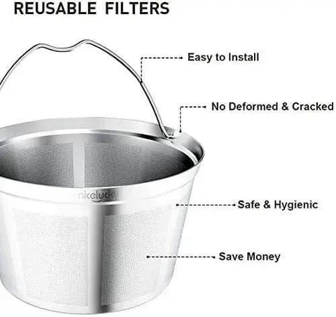 Reusable Stainless Steel Coffee Filter Basket For 8 To 12 Cup Brewers Permanent Replacement Filter That Keeps Natural Oils
