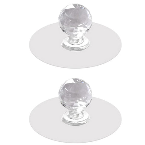 Crystal Diamond Drawer Knobs Self Adhesive Clear Acrylic Pull Handles, 2-pack for cabinets, wardrobes, drill-free installation