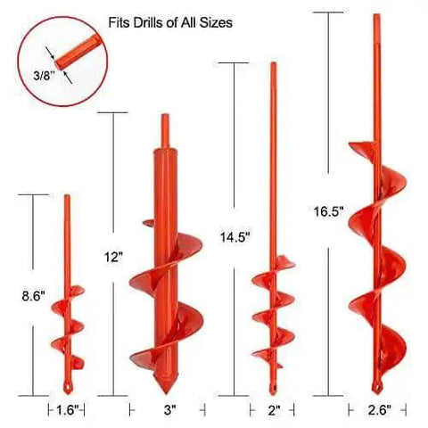 Efficient Garden Auger Drill Bit Set for Planting Four Size Garden Augers in One Bundle for Quick Planting and Bulbs