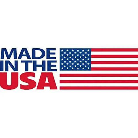 "Made in the USA" text with American flag design featuring stars and stripes.