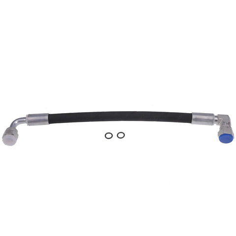 Hydraulic hose AW29374 with metal fittings and blue end cap; includes two O-rings for John Deere front loaders
