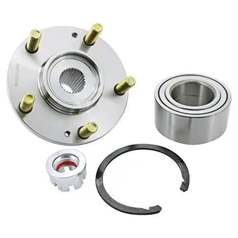 WA930566K Front Wheel Hub Bearing Module Kit For OE Fitment Direct Fit Replacement With All Necessary Install Components Hassle Free Install OEM Spec Quality Tested For Proper Operation Cross Reference Moog 512392 And SKF BR930566K showing individual components with metal finish and install parts.