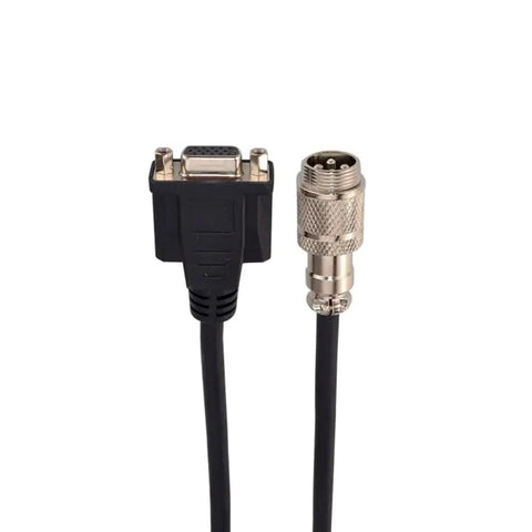 YS Series stepper kit cable: DB9 connector on left and knurled circular connector on right