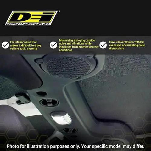 Boom Mat Black Sound Deadening Headliner For Jeep Wrangler JL 2018 Up Custom Fit shown installed inside a Jeep hard top.