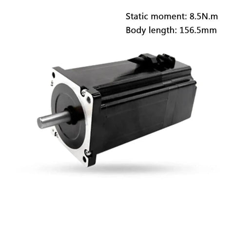 Front view of black CNC open-loop brake stepper motor, 86 flange, metal shaft