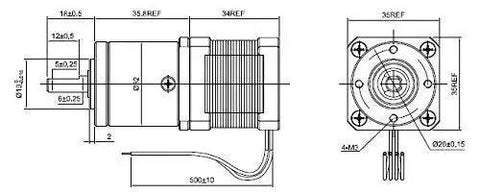 Technical drawing of High Precision NEMA 14 Stepper Motor With Integrated Planetary Gearbox 19.19 To 1 Ratio For CNC And Robotics