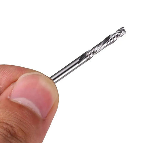 Close-up view of Up Down Cut Carbide End Mills For CNC Router Bits One Eighth Inch Shank Two Flute Spiral Dope Cutting Compression Cutter