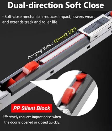 Soft Close Sliding Pocket Door Kit With 10.8ft Barn Door Track System showing dual soft-close detail