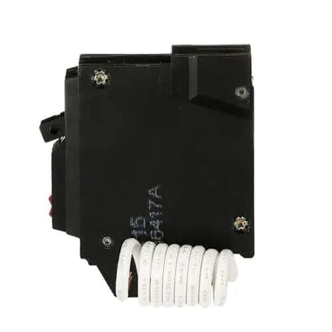 15A GFCI Circuit Breaker Single-Pole 120VAC Plug-In Self-Test Ground Fault Interrupter showing side view with coiled wire